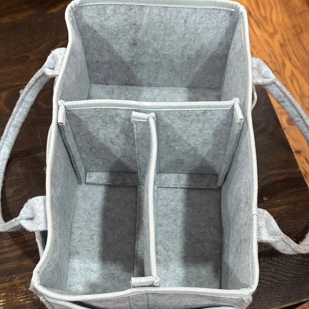 Putska Gray Felt Tote Diaper Organizer with Multiple Pockets